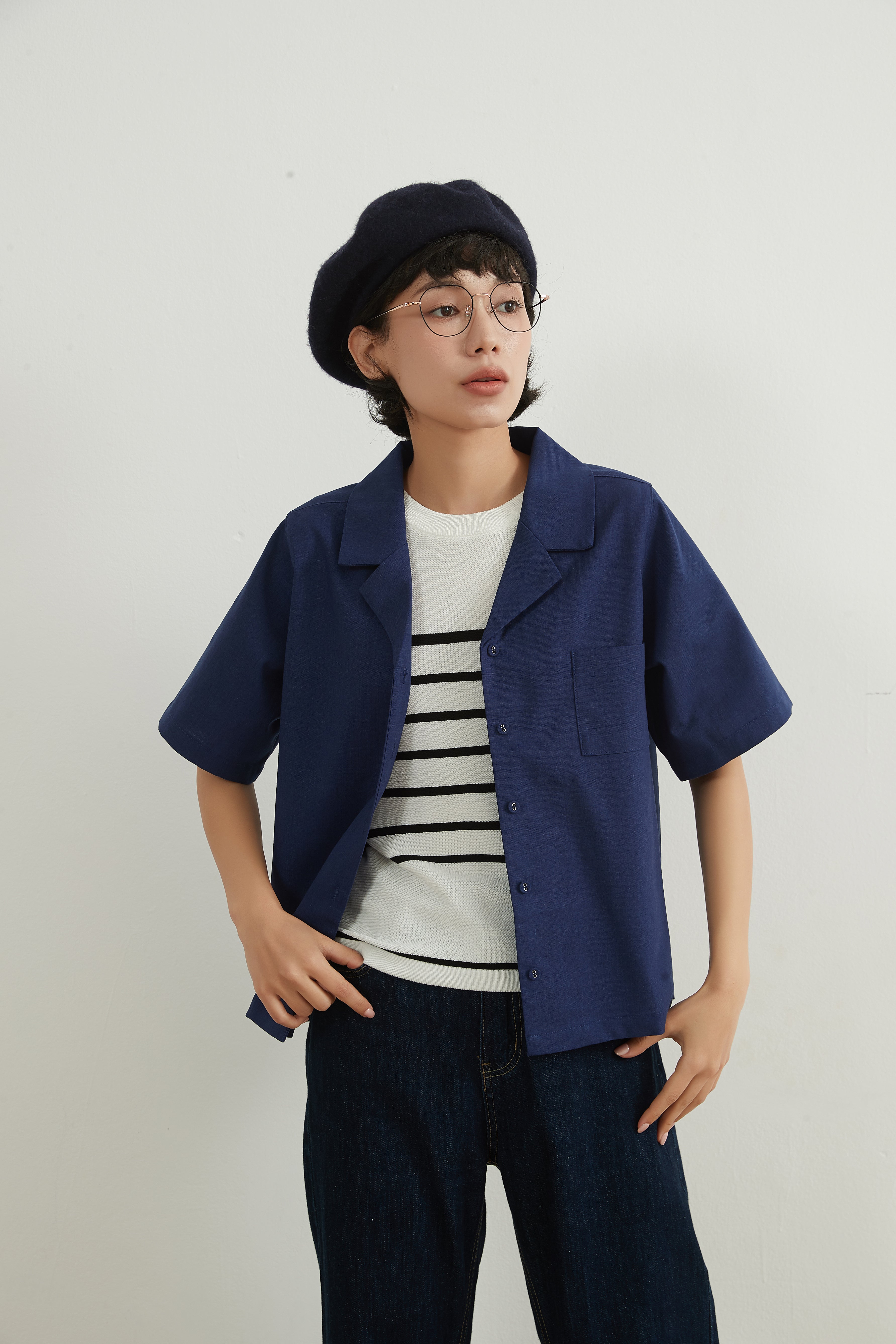 LINEN COTTON CAMP COLLAR SHIRT　リネンコットンキャンプカラー半袖ボタンシャツ